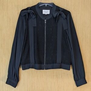 BCBGeneration Womens Black Floral Eyelet Bomber Jacket Large Balletcore  Bow‎